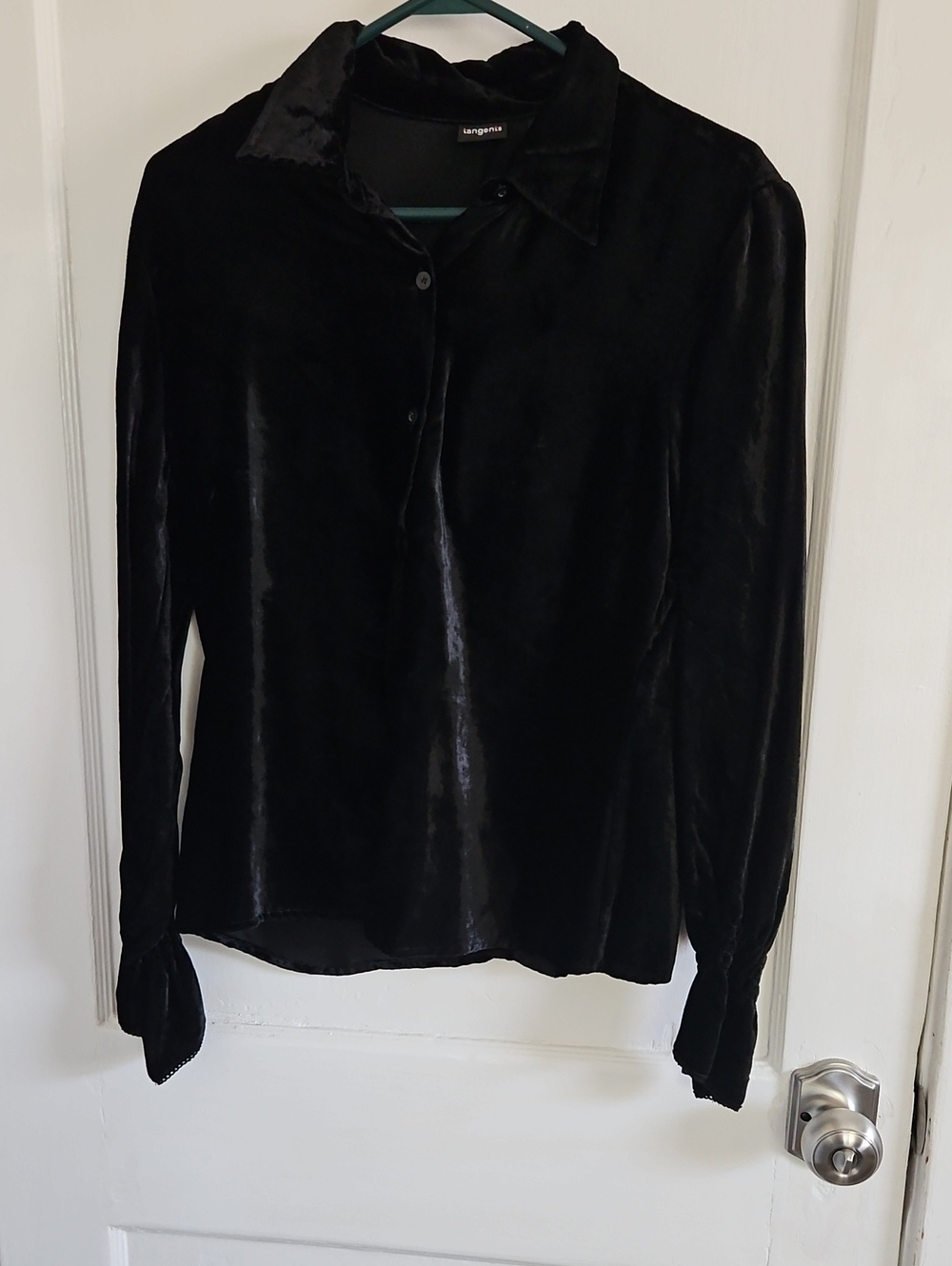 Tangents Black Velvet Button-Up Shirt